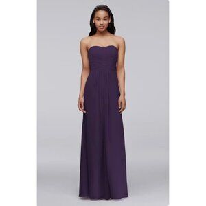 💙 David's Bridal Plum Chiffon Strapless Maxi Dress Size 12 Formal, bridesmaid,